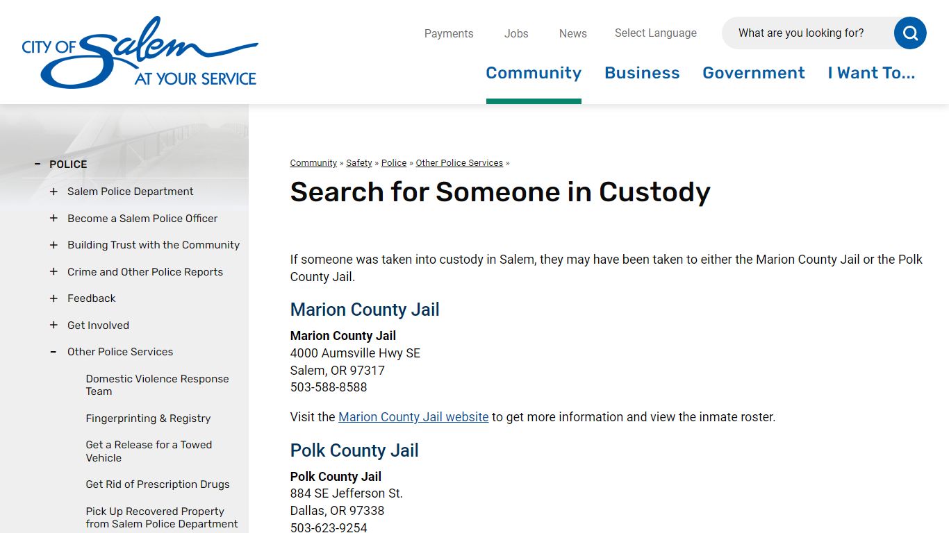 Search for Someone in Custody | Salem, Oregon